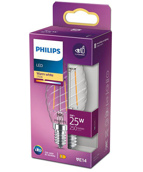 Philips LED-Filamentkerze, gedreht, 2 W, E14, warmweiß