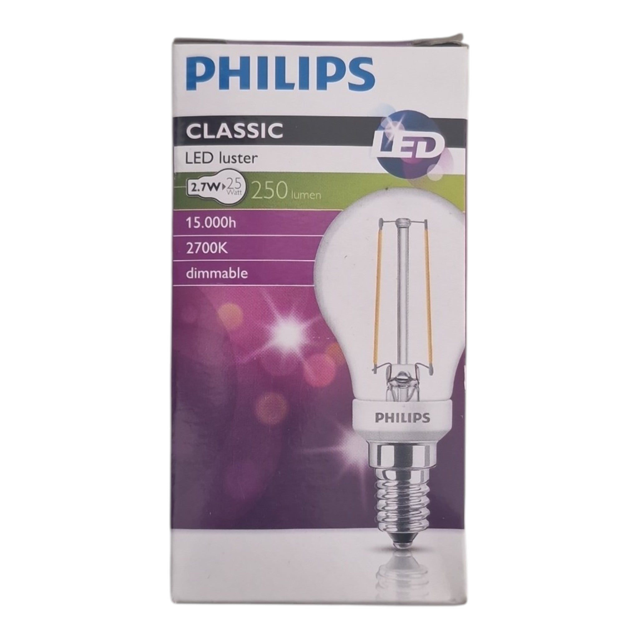 Philips E14 Classic LED Kogel Filament Helder 2.7W 250lm Zeer Warm Wit