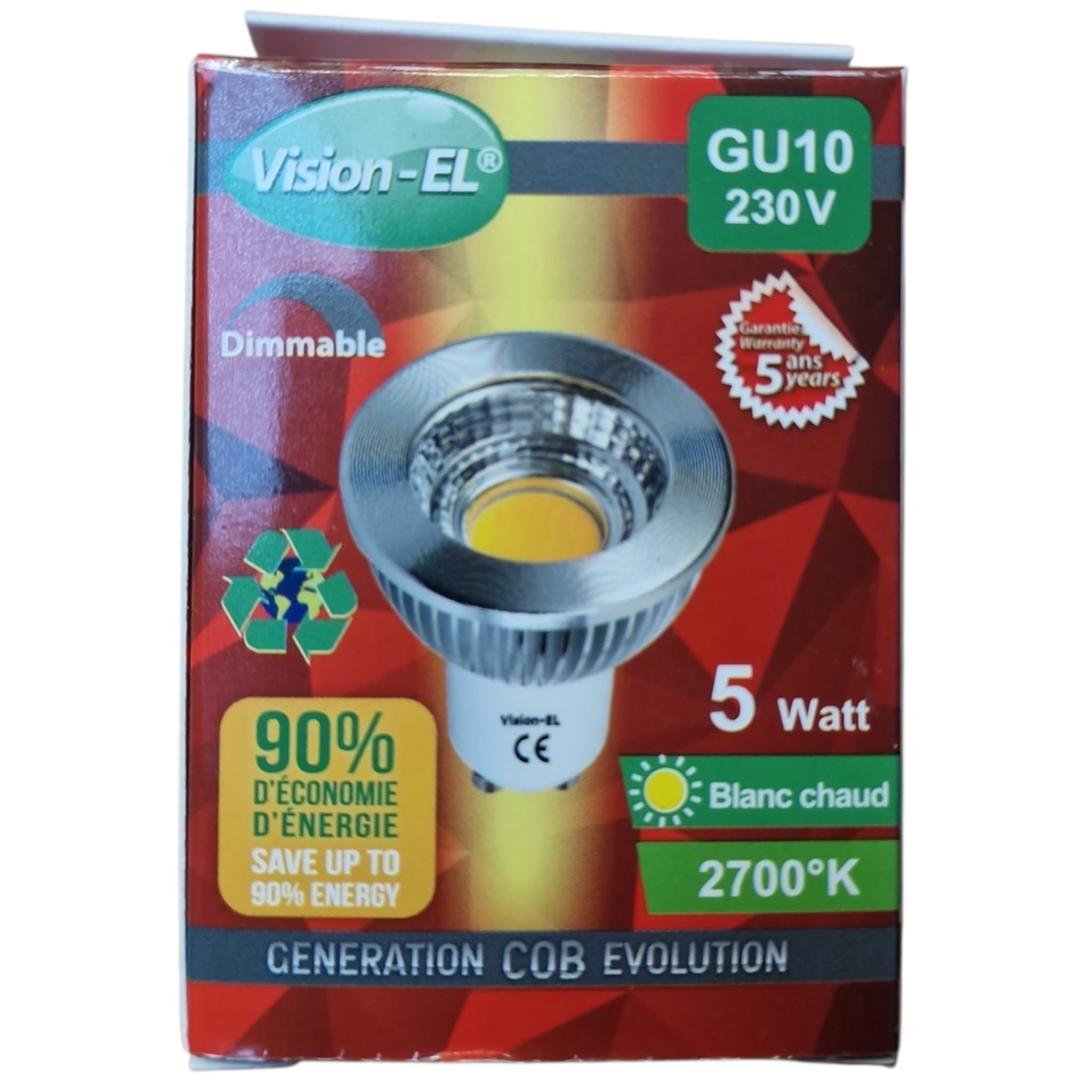 Vision-EL GU10 230V LED spot warm wit Dimbaar